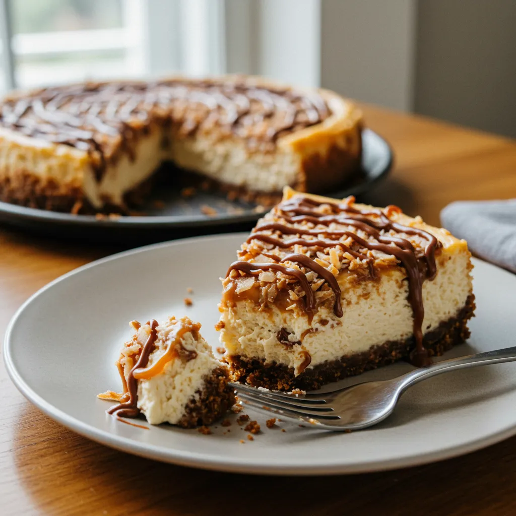 Girl Scout-Inspired Samoa Cheesecake: Decadent Caramel Coconut Perfection